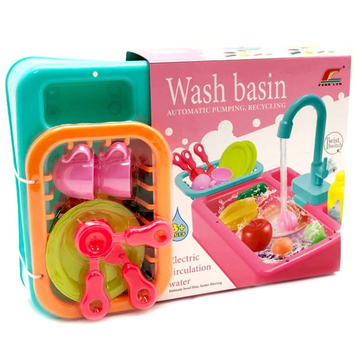 Electric Dishwasher Play Set – 19-Piece Kids Kitchen Sink Toy